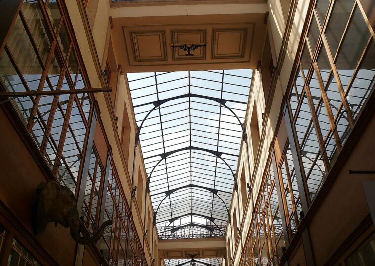 La verrière du passage du Grand-Cerf vue depuis le sol, à Paris