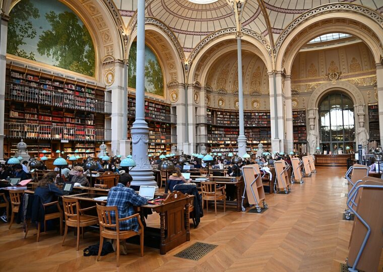 La salle Labrouste de la bibliothèque Richelieu, ses colonnes de fonte et ses coupoles