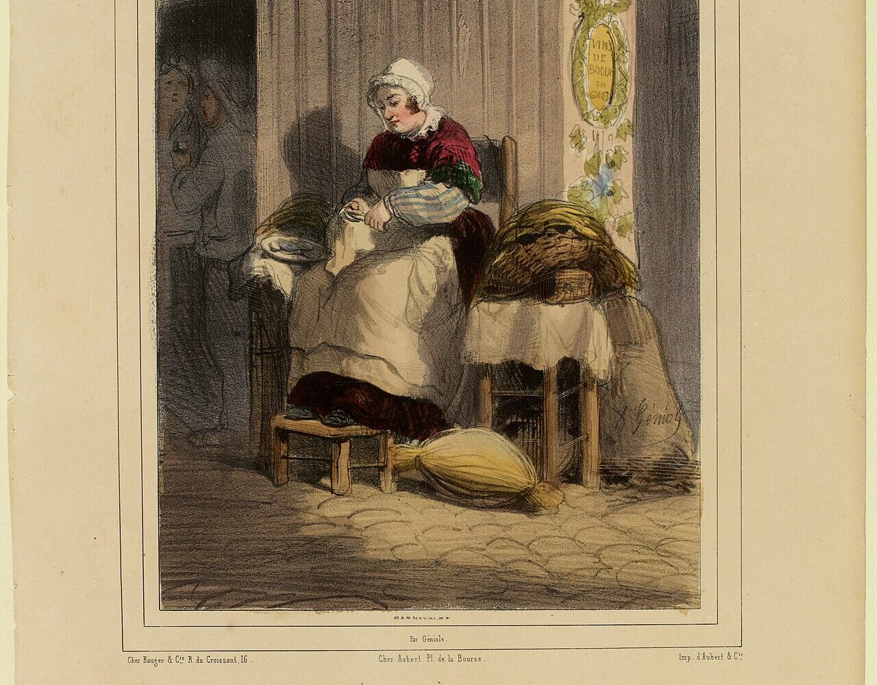 L'Écaillère, lithographie d'Alfred-André Géniole publiée en 1841, conservée au musée Carnavalet