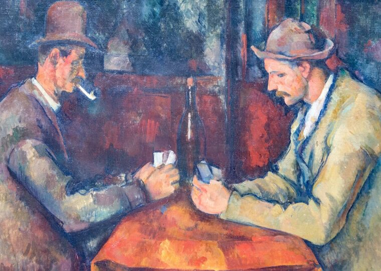 Les Joueurs de cartes de Paul Cézanne, deux paysans attablés face à face, au musée d'Orsay