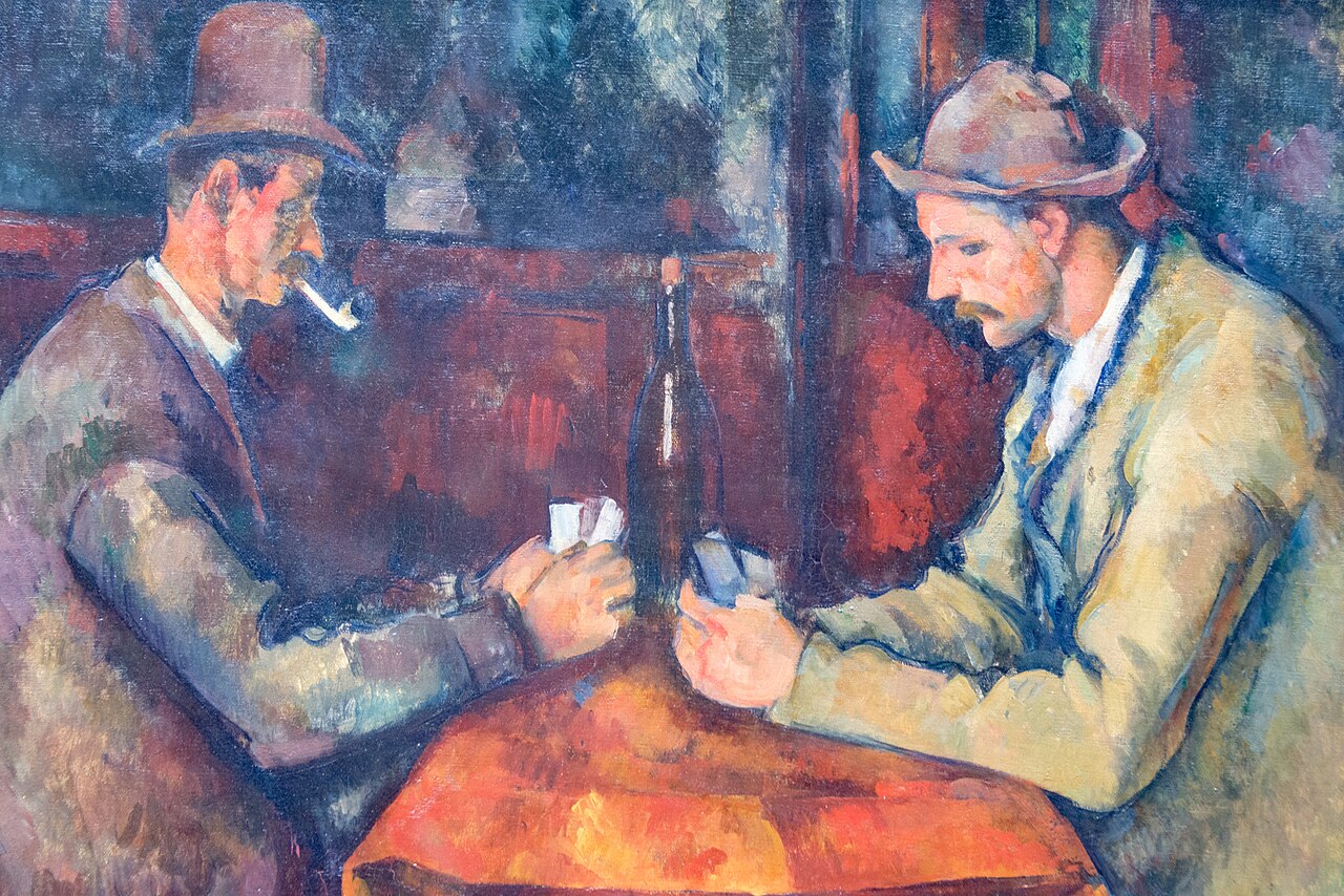 Les Joueurs de cartes de Paul Cézanne, deux paysans attablés face à face, au musée d'Orsay