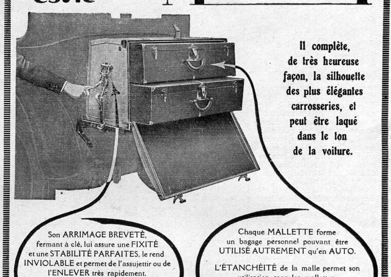 Une publicité ancienne de la maison Moynat pour ses malles automobiles