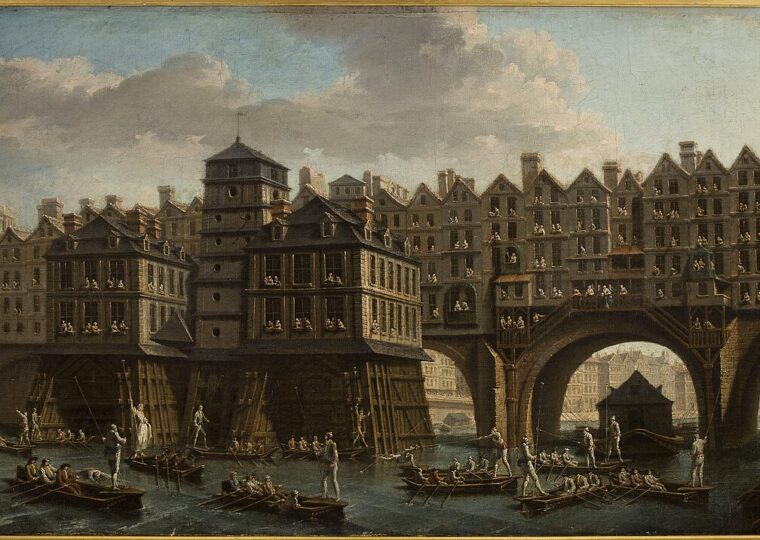 La joute des mariniers entre le pont Notre-Dame et le pont au Change, par Raguenet, 1751