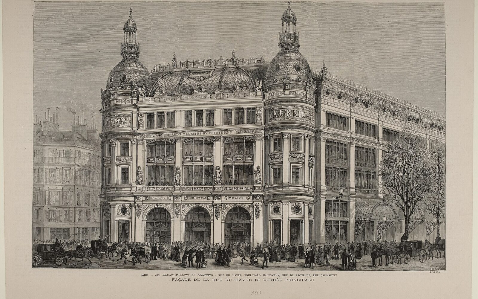 La façade du Printemps gravée à la Belle Époque
