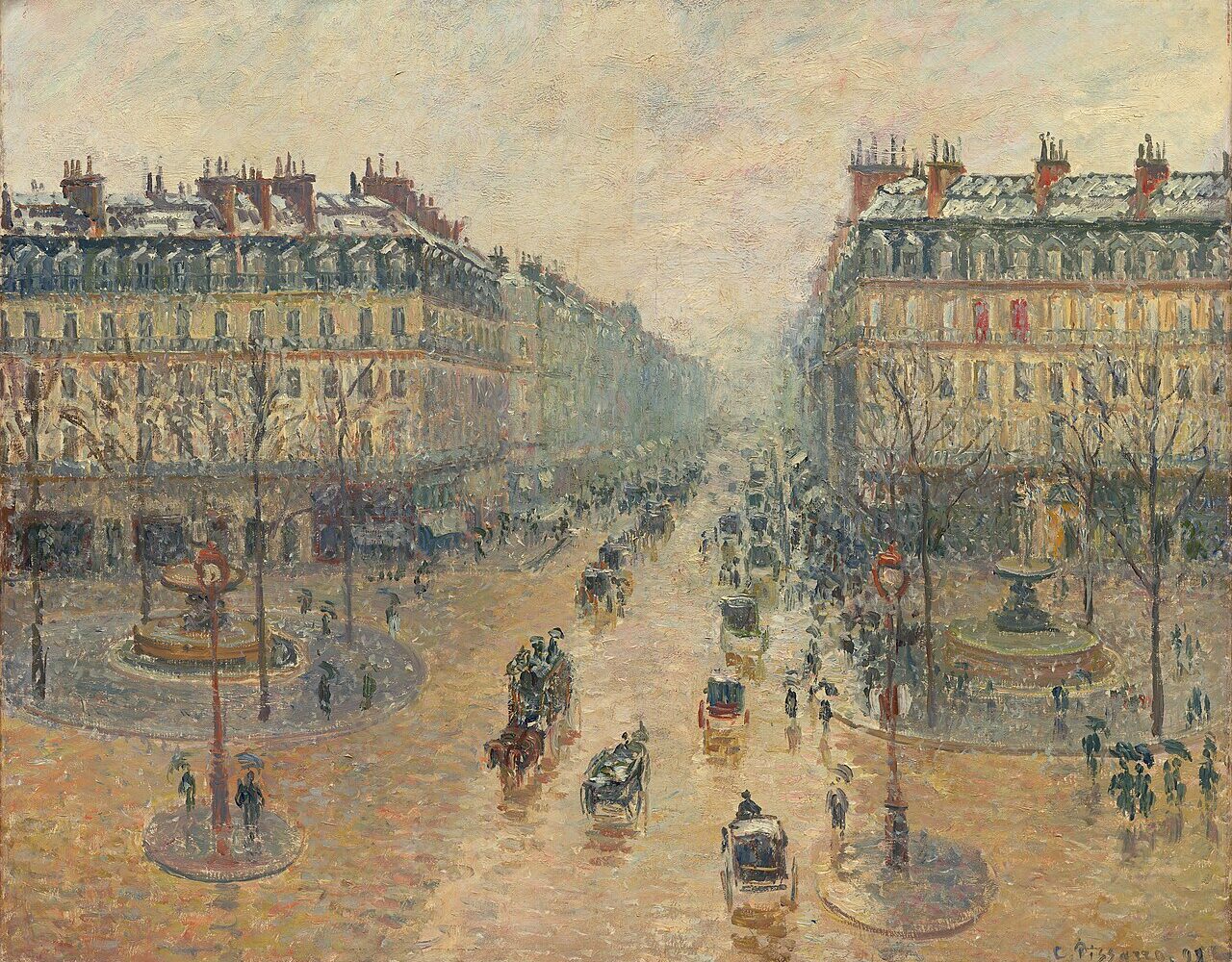 Avenue de l'Opéra, effet de neige le matin, tableau de Camille Pissarro