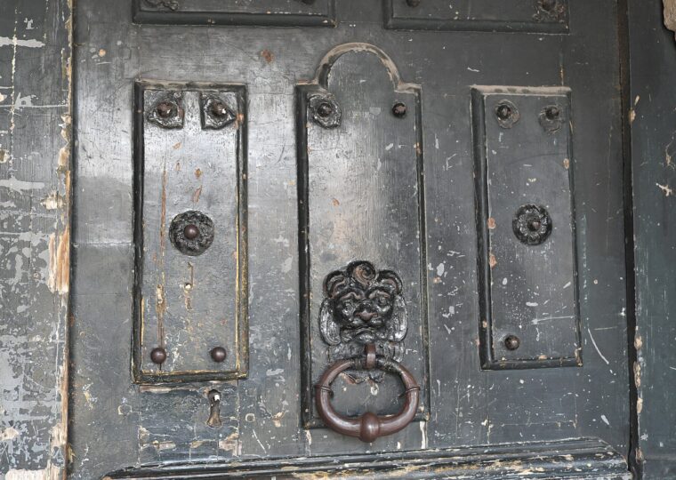 Le heurtoir et la porte de l'hôtel du 23 place des Vosges