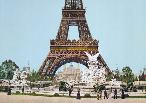 La tour Eiffel et la fontaine monumentale de l'Exposition universelle de 1889, photochrome