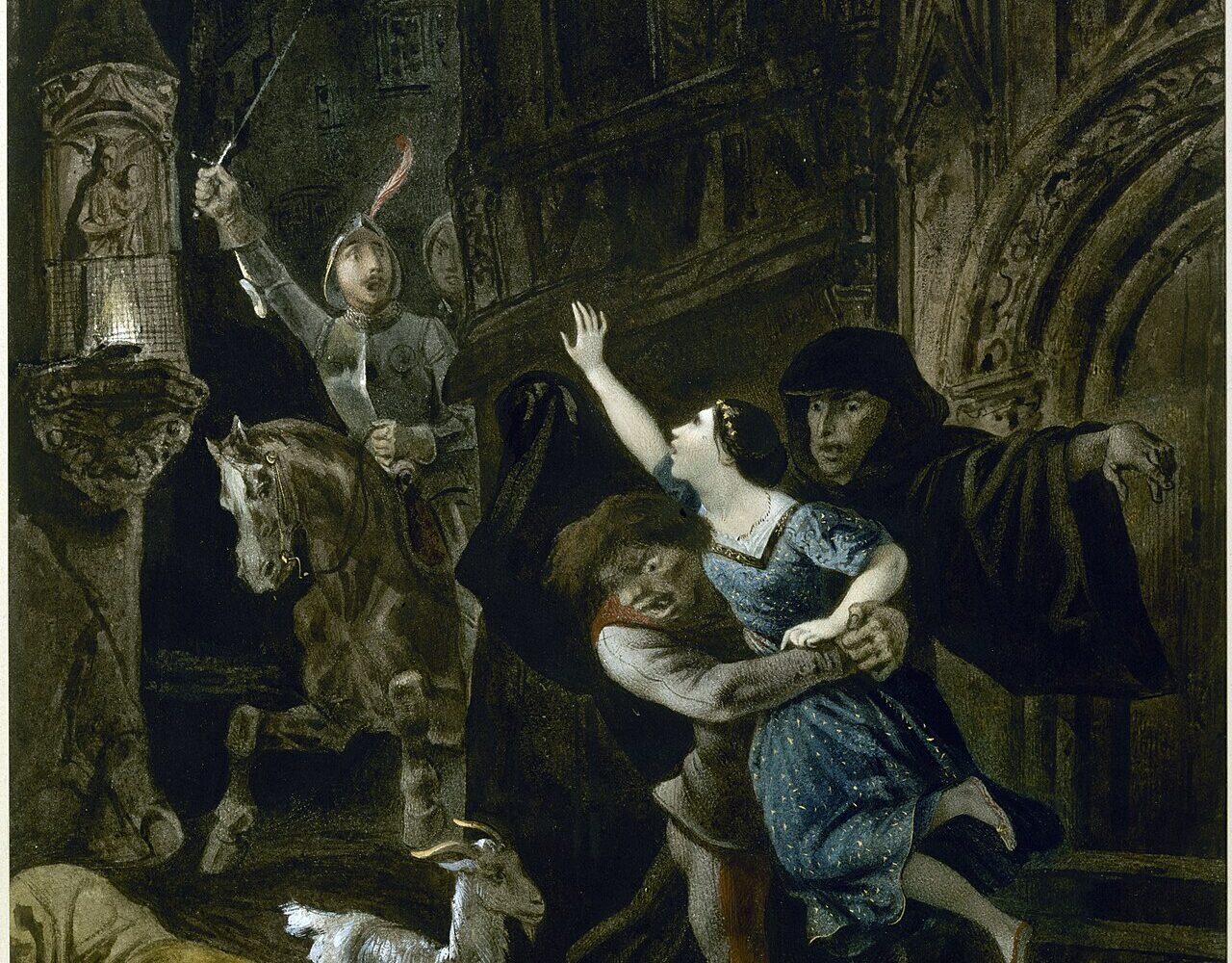 La Esmeralda enlevée par Quasimodo, aquarelle de Louis Boulanger pour Notre-Dame de Paris