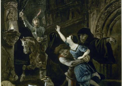 La Esmeralda enlevée par Quasimodo, aquarelle de Louis Boulanger pour Notre-Dame de Paris