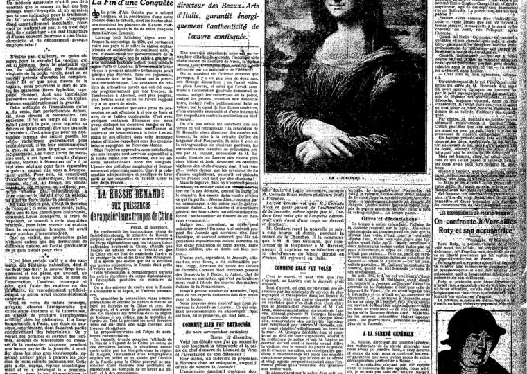 Une du Petit Parisien du 13 décembre 1913 annonçant la Joconde retrouvée