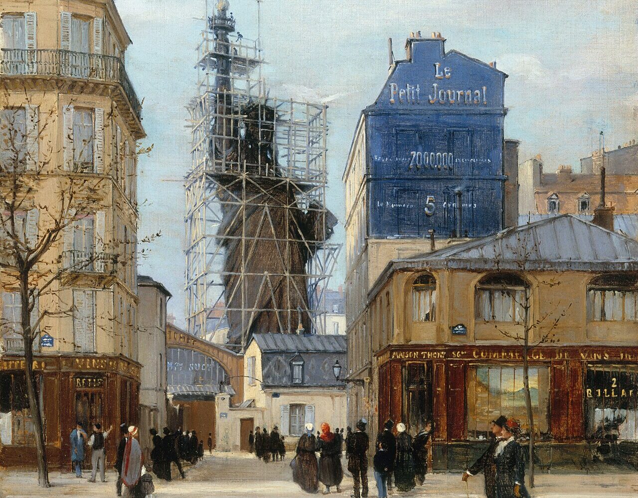La statue de la Liberté dans les échafaudages de l'atelier Gaget, rue de Chazelles, tableau de Victor Dargaud, vers 1884