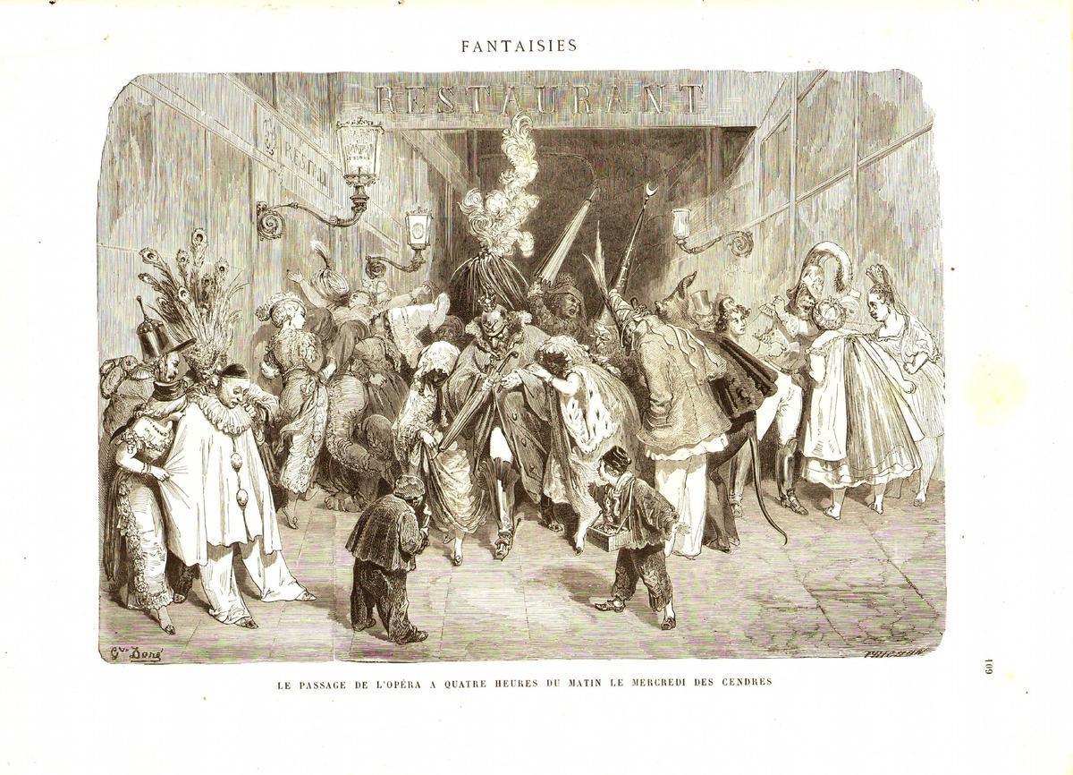 Le passage de l'Opéra à quatre heures du matin, gravure de Gustave Doré