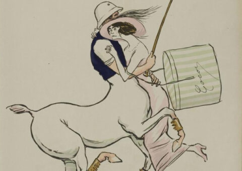 Caricature de 1913 par Sem montrant Coco Chanel et Boy Capel dans l'album Tangoville sur mer